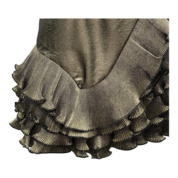 La Maison Talulah Golda Ruffle Mini Dress Black Gold Sparkle Glitter Small New - Picture 5 of 16